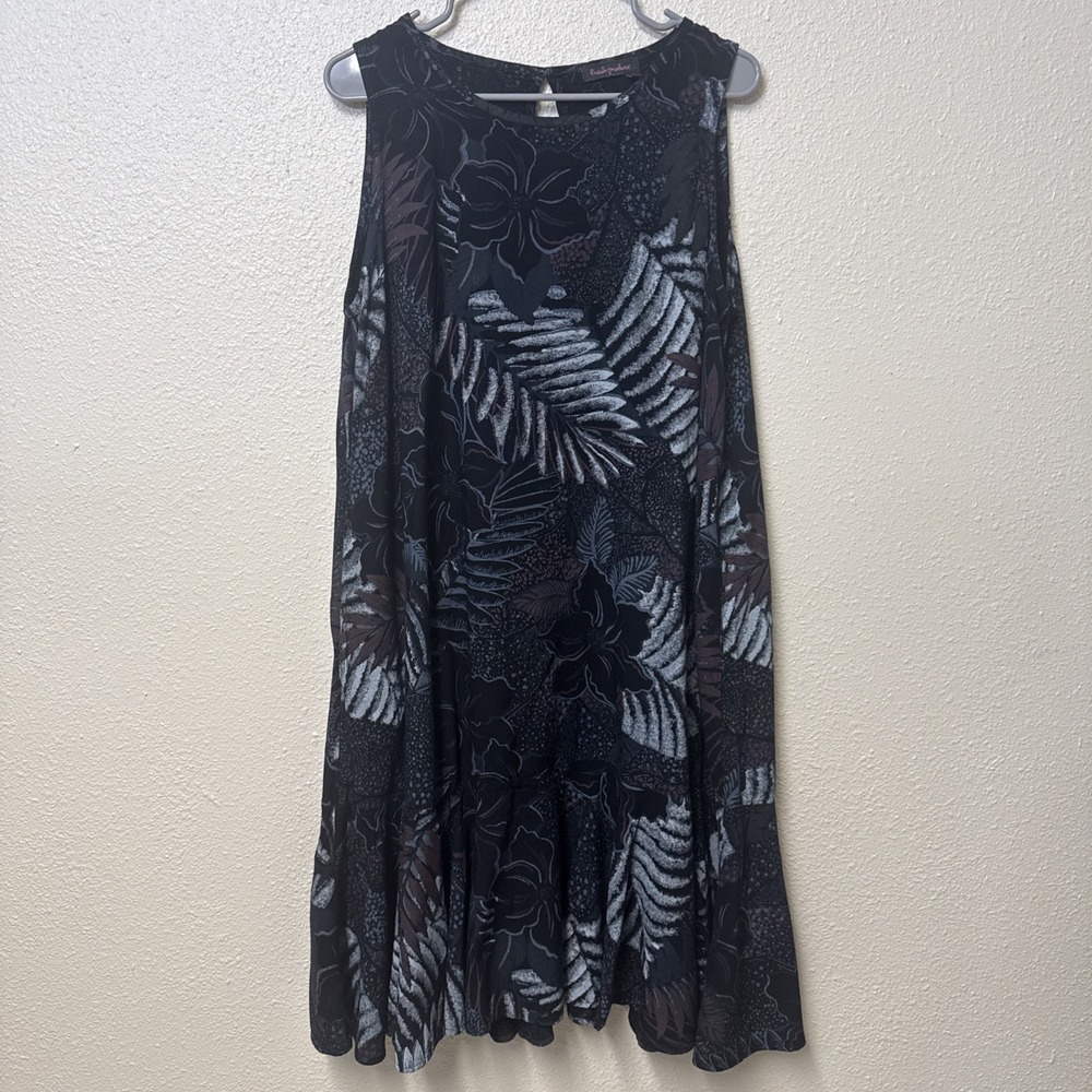 Fresh Produce Dress Large Botanical Tropical Leaf Ruffled Hem Resort Luau Midi